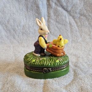 Charming Rabbit and Chick Trinket Box - Green and Yellow